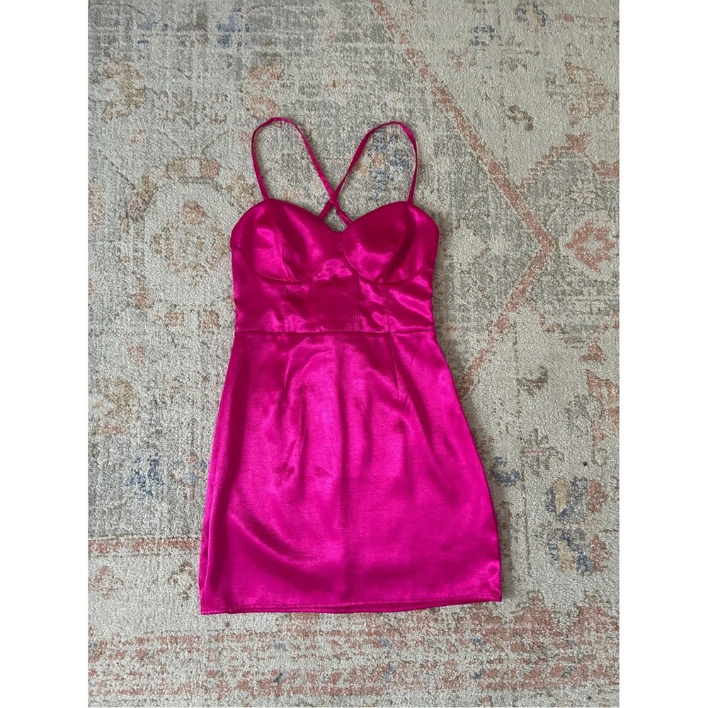 Vibrant Fuchsia Satin Corset Dress • Perfect for HOCO-Size S